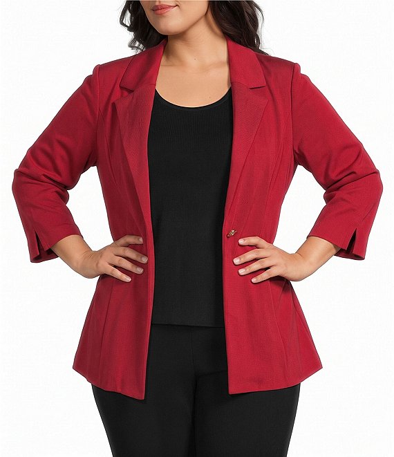 Ming Wang Plus Size Wrinkle-Resistant Knit Notch Lapel Collar Bracelet Sleeve Single-Button Jacket
