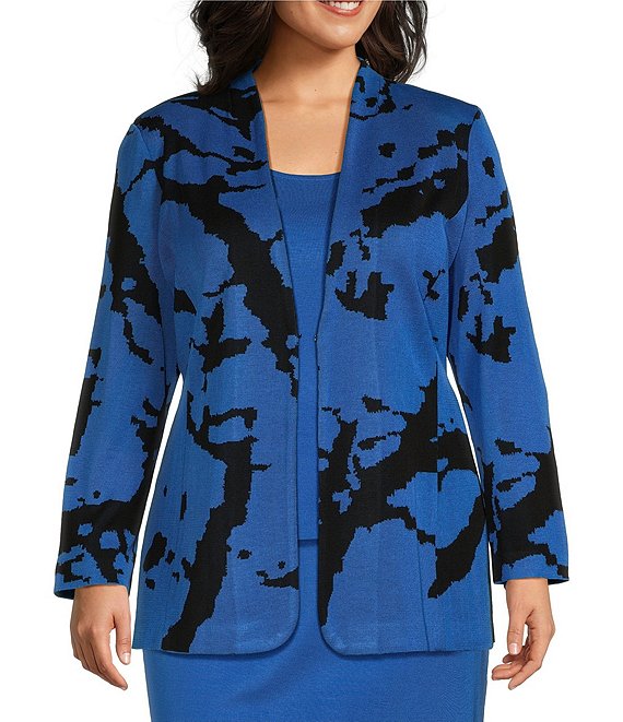 Ming Wang Plus Size Jacquard Knit Abstract Print Point Collar Long Sleeves Tailored Jacket Dillard s