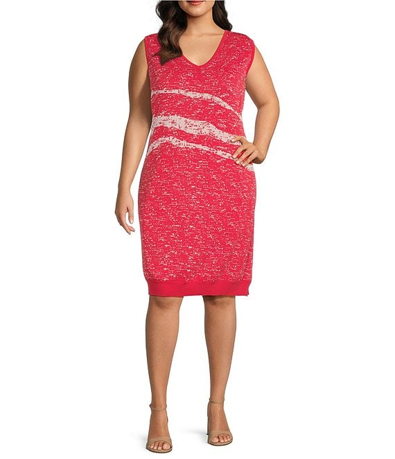 Ming Wang Plus Size Knit Abstract Print V Neck Sleeveless Sheath Dress Dillard s