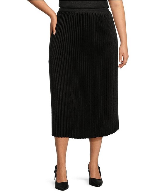 Ming Wang Plus Size Shimmer Woven Pleated A-Line Midi Skirt | Dillard's