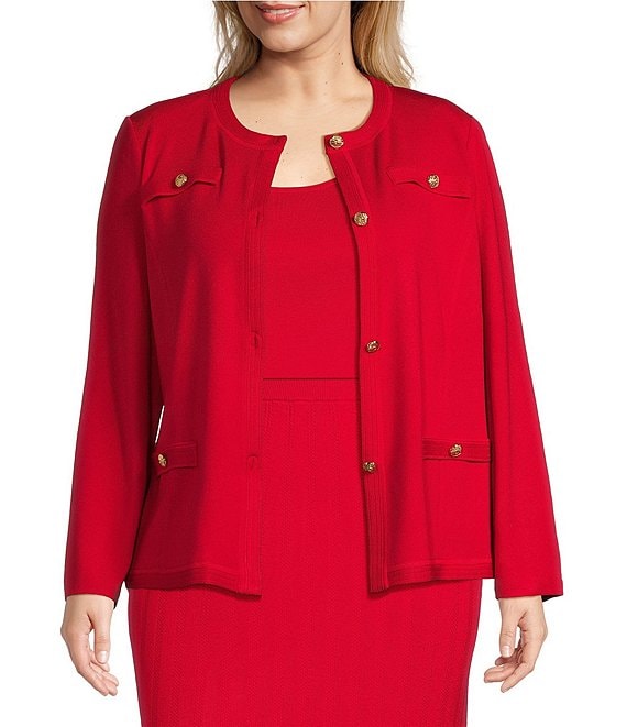 Ming Wang Plus Size Soft Knit Mandarin Collar Long Sleeve