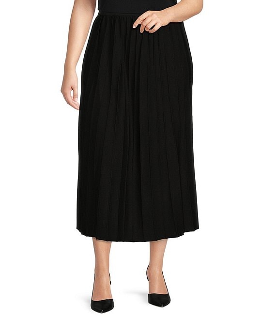 Ming Wang Plus Size Soft Knit Pleated Pull-On Midi Skirt | Dillard's