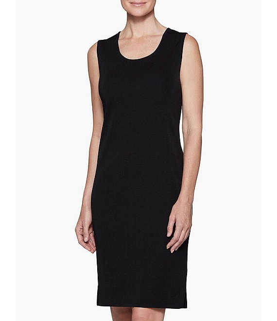 Color:Black - Image 1 - Sleeveless Scoop Neck Side Slit Tank Dress