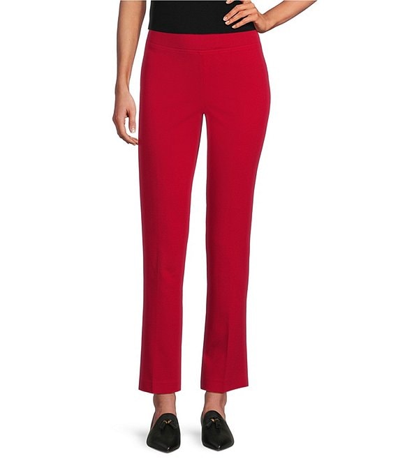 Ming Wang Stretch Crepe Flat Front Straight-Leg Ankle Pants