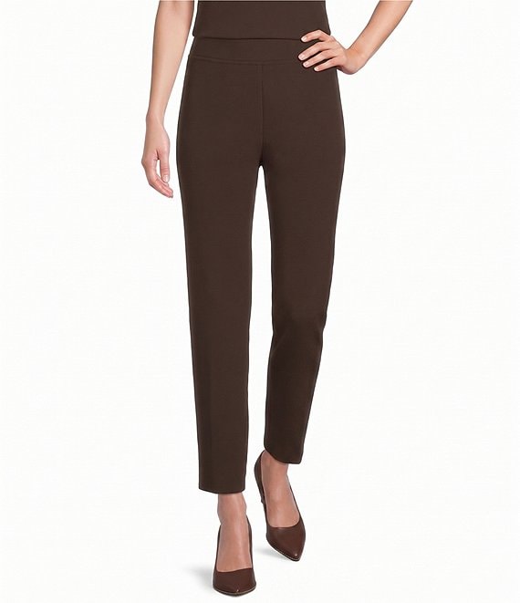 Ming Wang Stretch Crepe Flat Front Straight Leg Ankle Pants