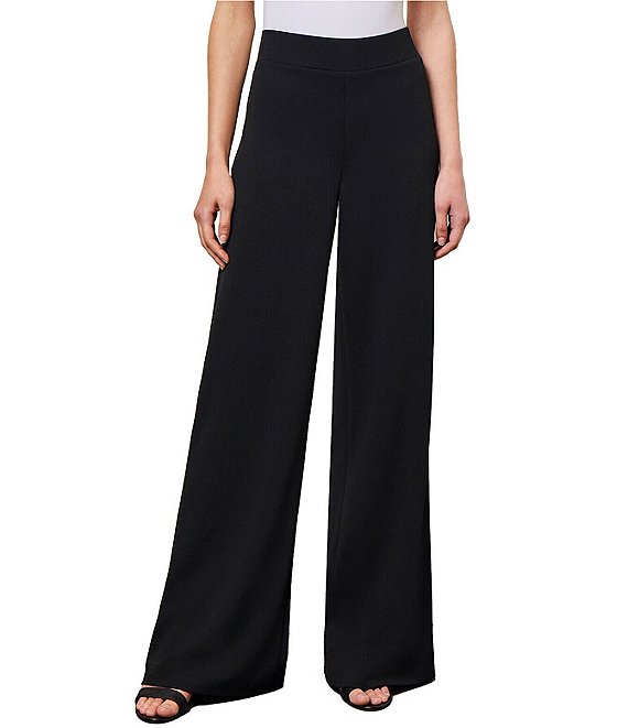 Ming Wang Stretch Deco Crepe Woven Straight Wide-Leg Pull-On Pants ...