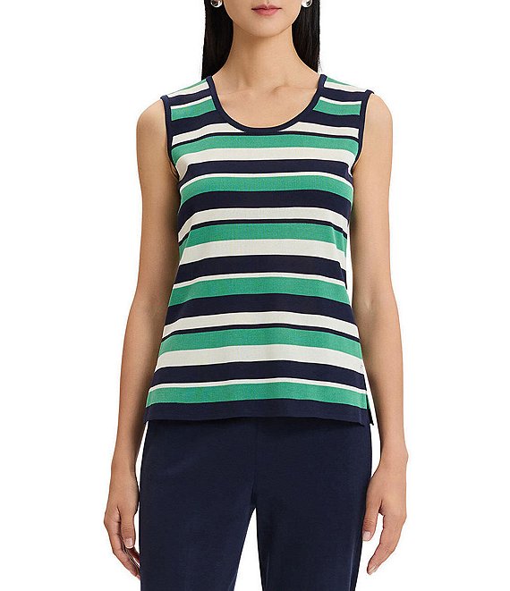 Ming Wang Stripe Knit Scoop Neck Sleeveless Tank