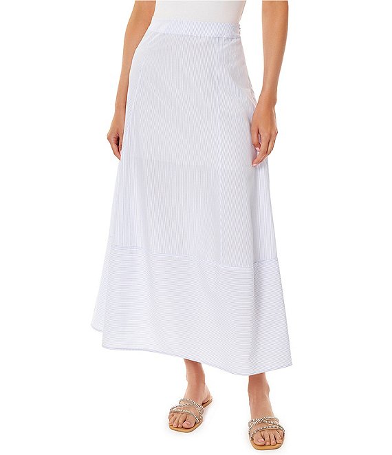Ming Wang Striped Print Cotton Flounce Tiered Midi Skirt | Dillard's