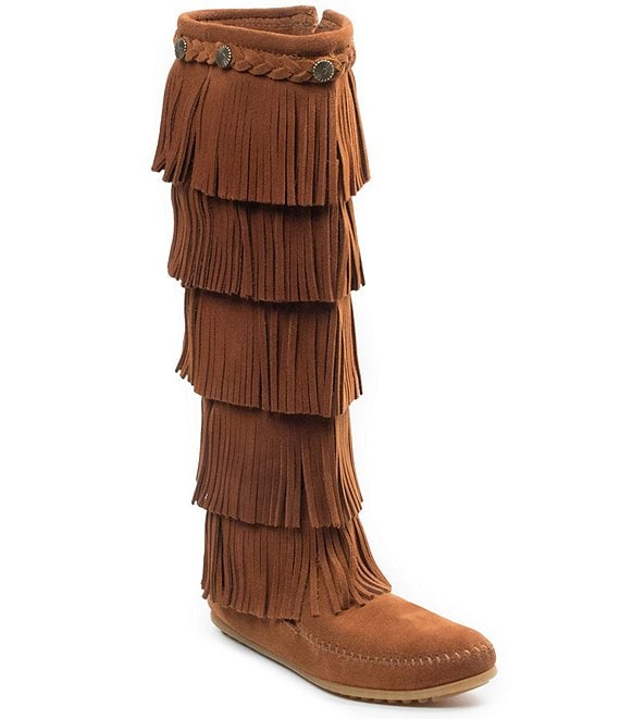 Minnetonka 5-Layer Fringe Braid Ornamented Suede Boots Dillard's