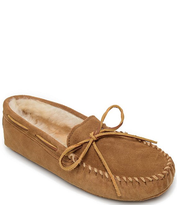 Color:Tan - Image 1 - Men's Sheepskin Softsole Moccasin Slippers