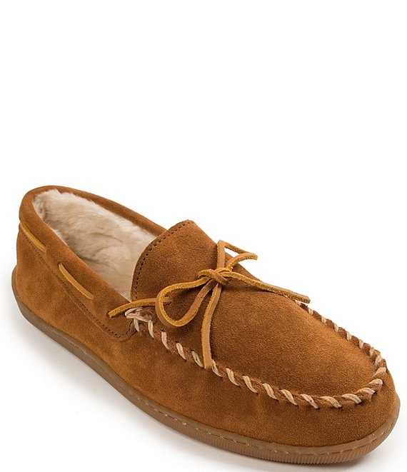 Color:Brown - Image 1 - Men's Suede Pile Lined Hardsole Slippers