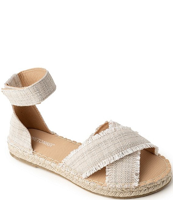 Minnetonka Pemma Herringbone Ankle Strap Espadrille Sandals