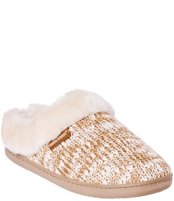 Minnetonka Women's Dina Mix Knit Faux Fur Lined Clog Slippers