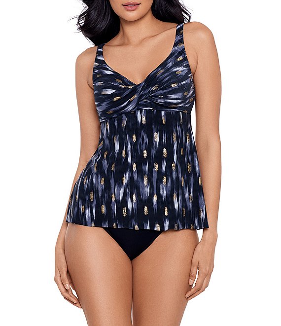 Miraclesuit Bronze Reign Ayla Printed Soft A-Line Underwire V-Neck Tankini  Swim Top & High Rise Bikini Swim Bottom