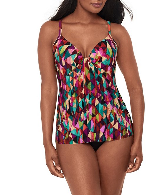 Miraclesuit Fafalle Marina Molded Cups Underwire V-Neck Tankini Swim Top & Solid High Rise Bikini Swim Bottom