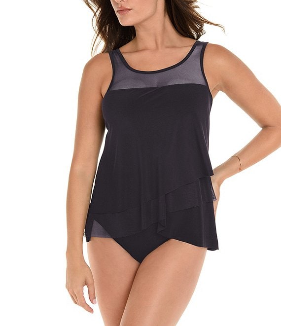 Miraclesuit Illusionist Mirage Underwire Tankini Swim Top & Solid Fit and Flare Skirted Swimsuit Bottom