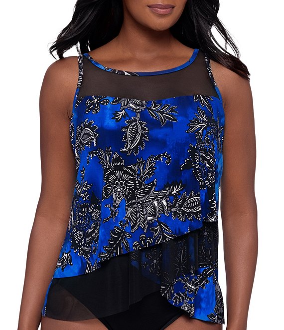 Miraclesuit Obsidian Flora Mirage Scoop Neck Underwire Bra Tankini Swim Top