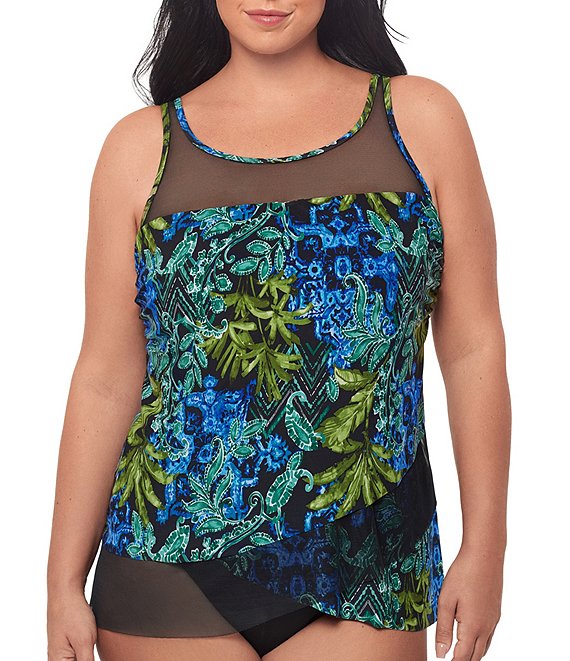 Miraclesuit Plus Size Gasparilla Mirage Scoop Neck Underwire Bra Tankini Swim Top