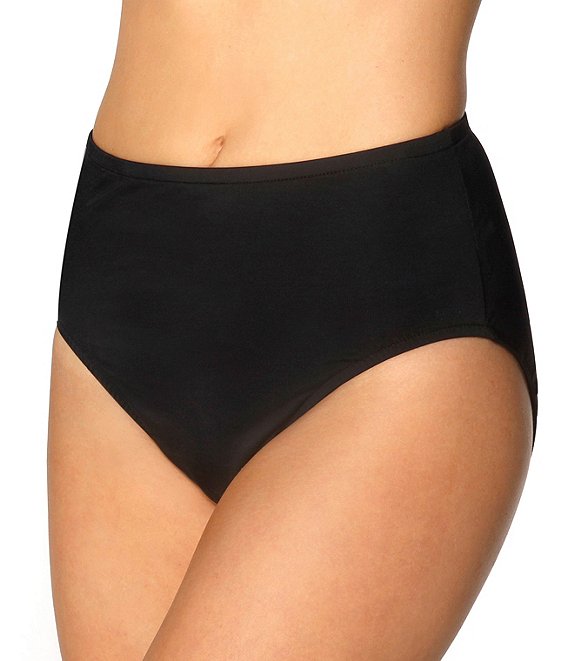 Color:Black - Image 1 - Solid High Rise Bikini Swim Bottom
