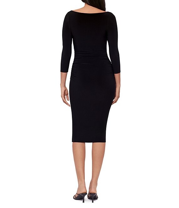 3 4 sleeve black bodycon dress Hobemty Women's Work Zipper Neck Cross Waist-Lined 3/4 Sleeve Midi Pencil Dresses Black Medium
