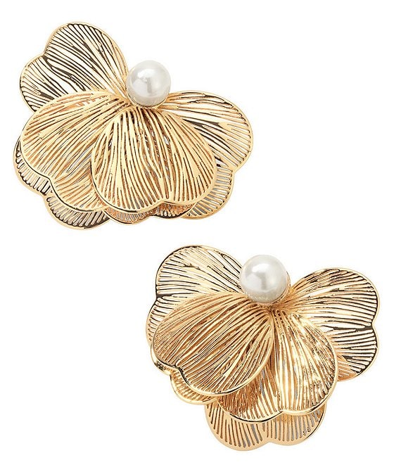 Miranda Frye Lily Pearl Flower Statement Stud Earrings