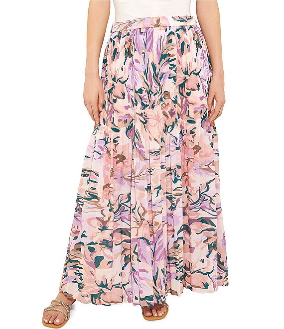 MISOOK Crepe De Chine Woven Floral Print Pleated Maxi Skirt | Dillard's