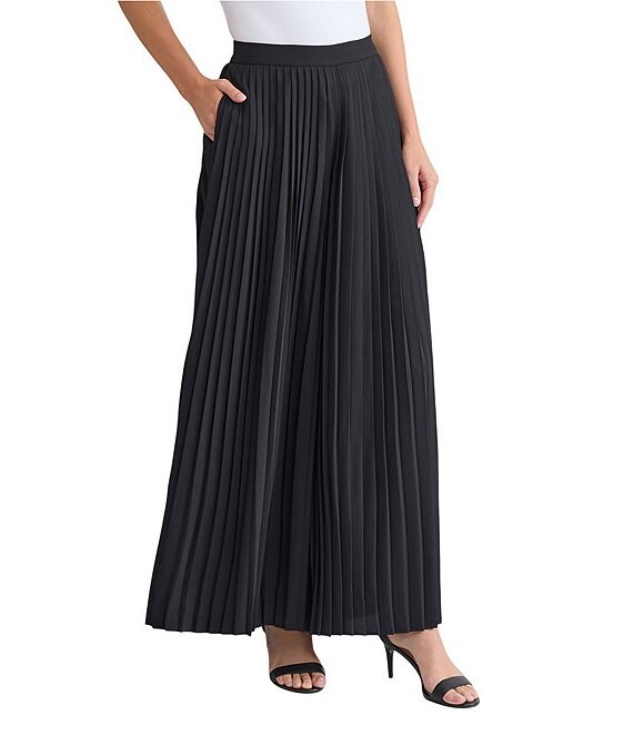 MISOOK Crepe High-Waisted Pleated Palazzo Pants, Black - Image 1