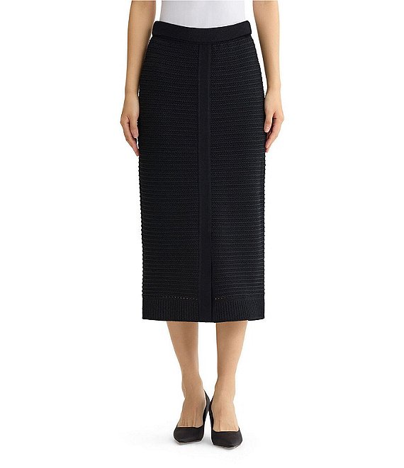 MISOOK Monochromatic Ottoman Knit No-Roll Elastic A-Line Pull-On Coordinating Midi Skirt