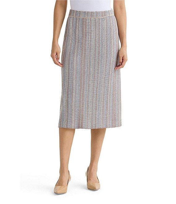 MISOOK Multi-Color Stripe Knit Pull-On Midi Skirt