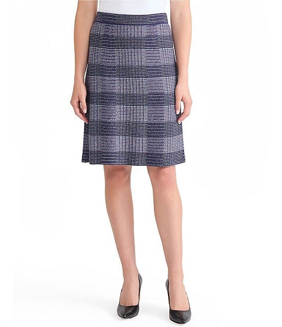 MISOOK Plaid Knit Straight Pull-On Skirt, Lazuli Blue Multi - Image 1