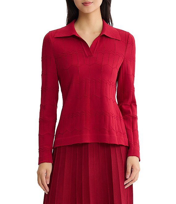 MISOOK Wrinkle-Resistant Geometric Spread Collar Long Sleeve Top
