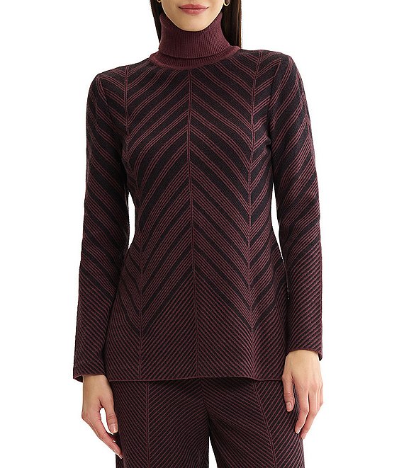 MISOOK Wrinkle-Resistant Knit Chevron Turtleneck Long Sleeve Tunic