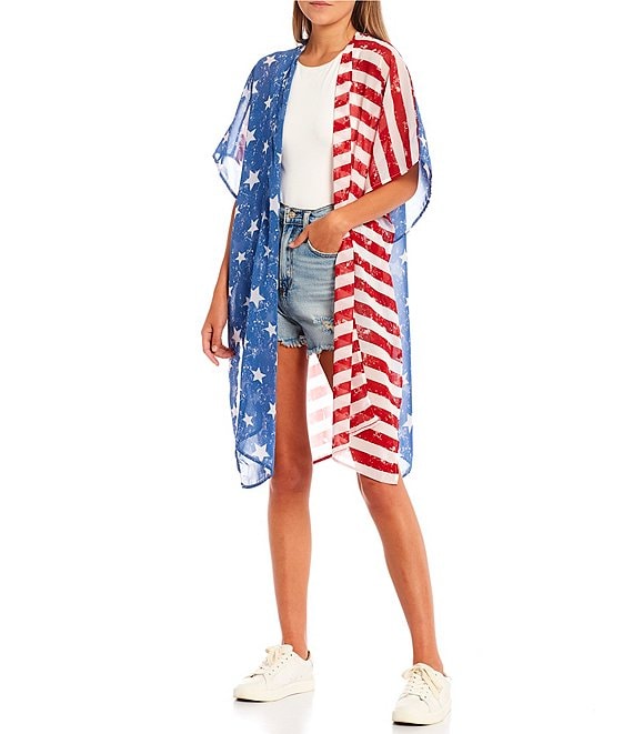 Miss Chievous American Flag Sheer Short Sleeve Kimono