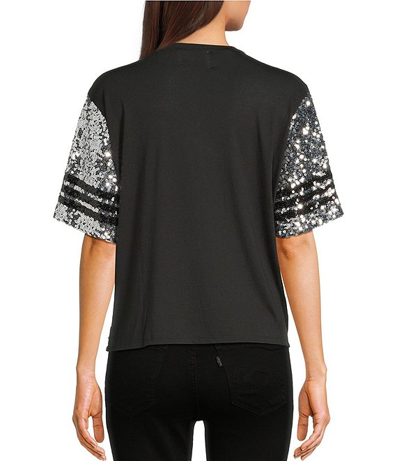 Miss Chievous Sequin 13 Varsity Graphic Crew Neck Short Sleeve