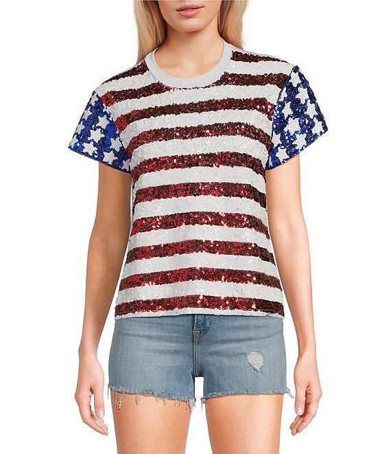 Miss Chievous Short Sleeve Full Americana Frontal Sequin T-Shirt ...