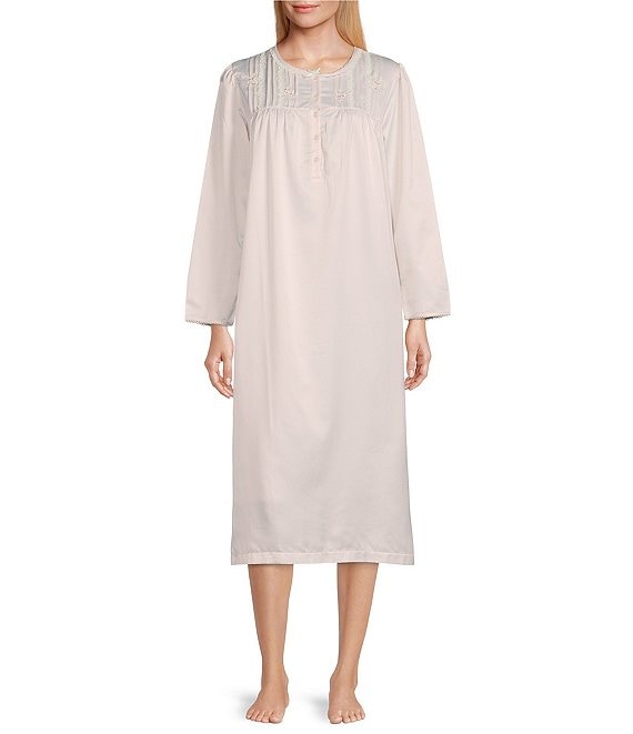 Miss Elaine Brushed Back Satin Long Sleeve Nightgown | Dillard's