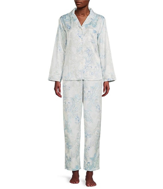 Miss Elaine Brushed Back Satin Paisley Print Pajama Set | Dillard's