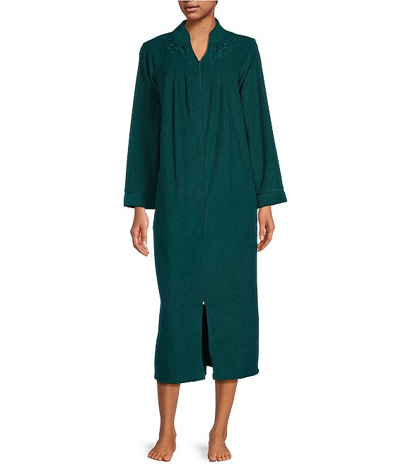 Miss Elaine Brushed Back Terry Long Zip-Front Robe | Dillard's