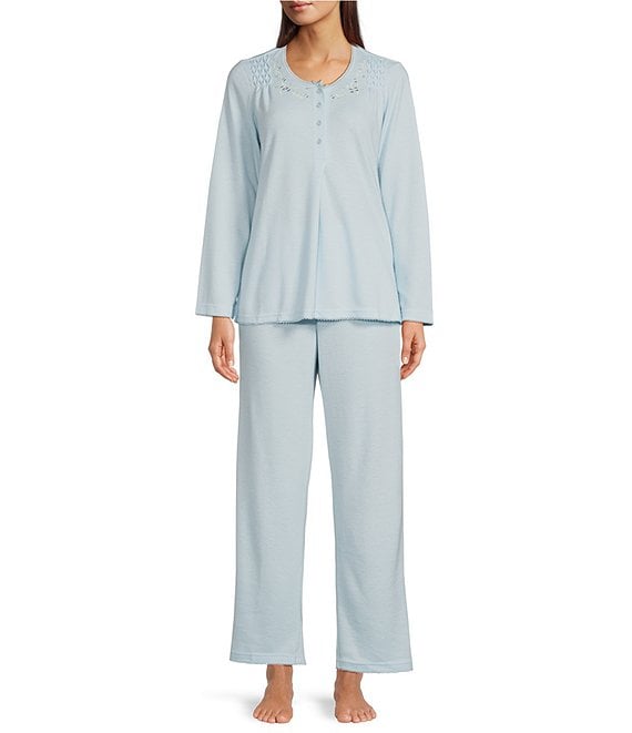 Miss Elaine Brushed Honeycomb Solid Knit Pajama Set | Dillard's