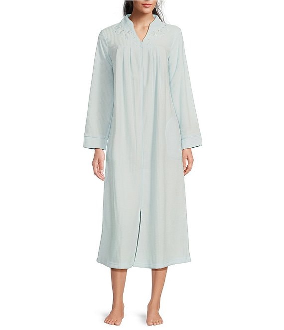Miss Elaine Petite Size Brushed Back Terry Long Zip-Front Robe | Dillard's