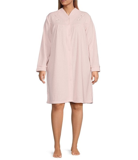 Miss Elaine Plus Size Brushed Back Terry Short Snap-Front Robe | Dillard's
