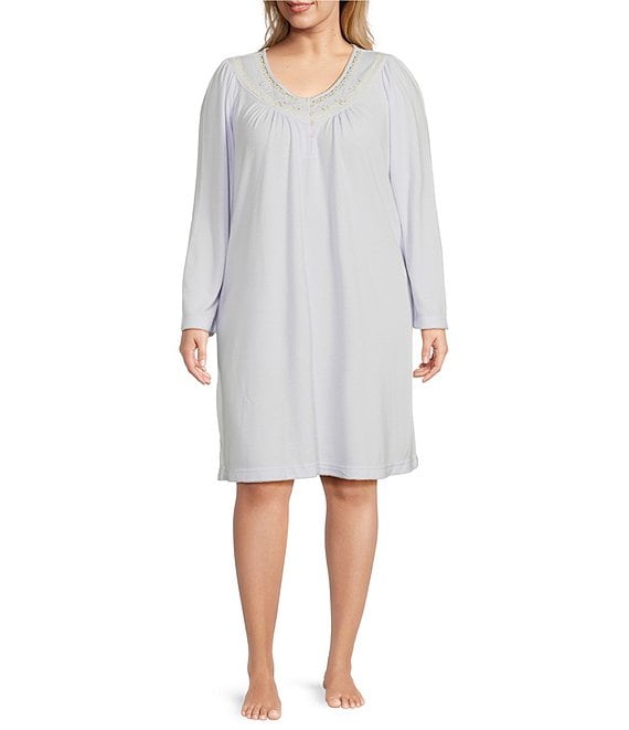 Miss Elaine Plus Size Brushed Solid Honeycomb Knit Short Nightgown ...