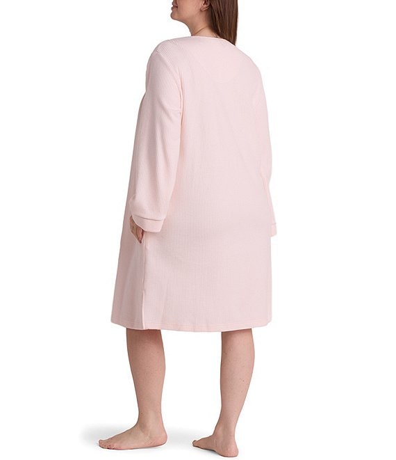 Miss Elaine Plus Size Brushed Waffle Solid Short Snap-Front Robe