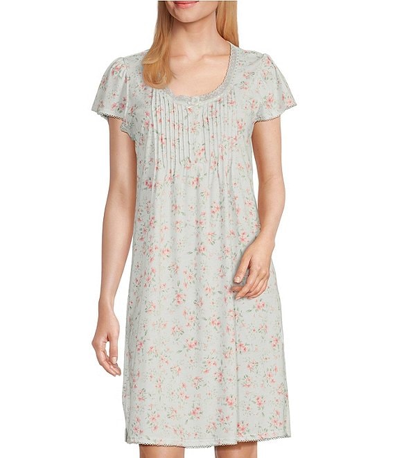 Miss Elaine Silky Knit Short Floral Bouquet Print Nightgown