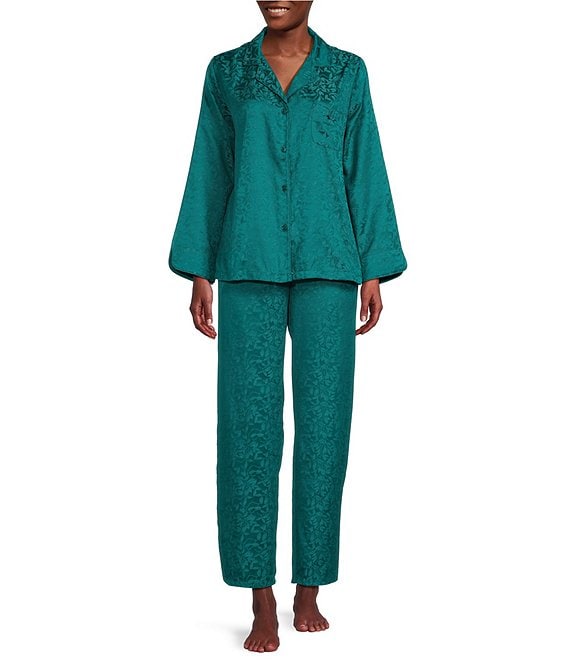 Miss Elaine Petite Size Solid Brushed Back Satin Solid Coordinating Pajama  Set