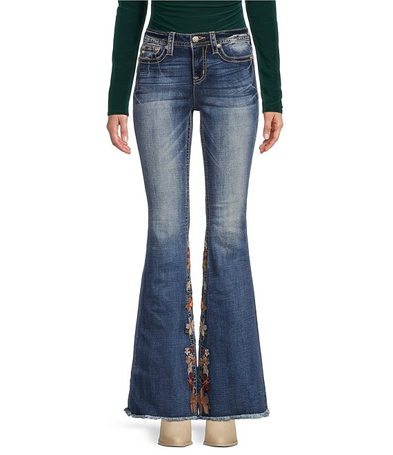 Miss Me High Rise Floral Embroidered Flare Leg Jeans | Dillard's