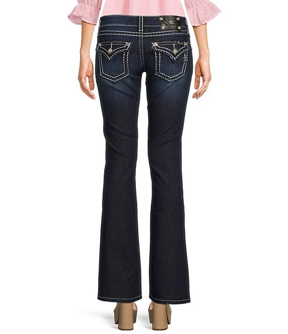 Miss Me Loose Saddle Border Stitch Flap Pocket Low Rise Bootcut