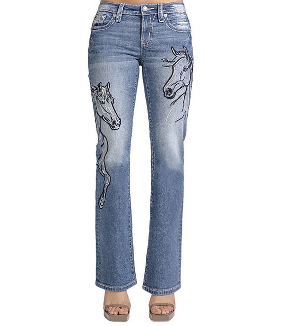 Miss Me Mid Rise Wraparound Horse Motif Bootcut Jeans