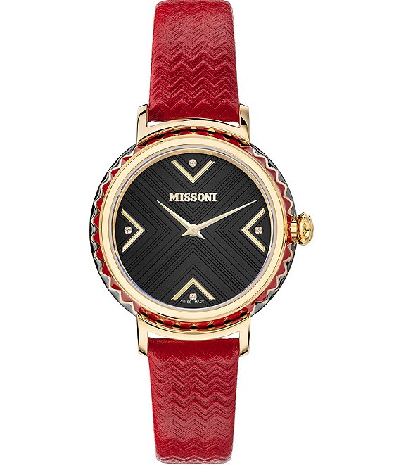Color:Multi - Image 1 - Chevron Joyful Textured Leather Watch