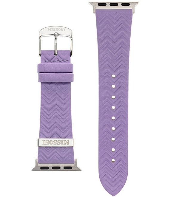 Color:Lilac - Image 1 - Unisex Zigzag Lilac Leather 38/40/41mm Strap for Apple Watch